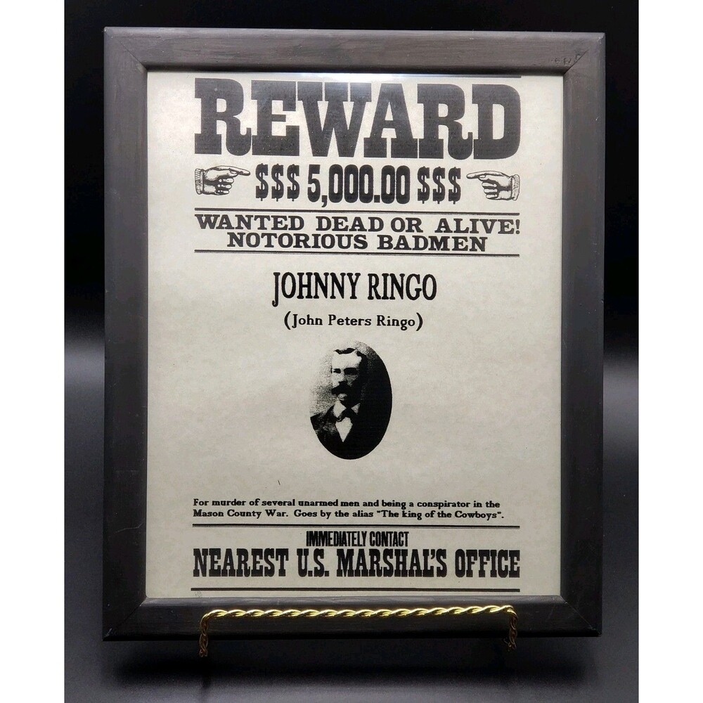 Johnny Ringo / Tombstone aged printed wanted  poster page, Old west Halloween